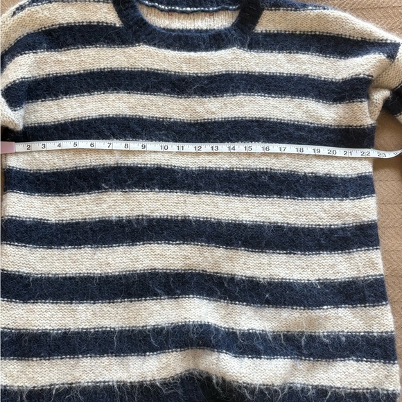 Striped Alpaca Navy and Cream Women's Sweater - Picture 3 of 8